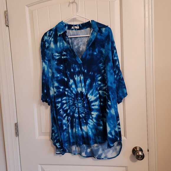 Ekouaer Blue Tie Die Tunic Size Large - Picture 1 of 5